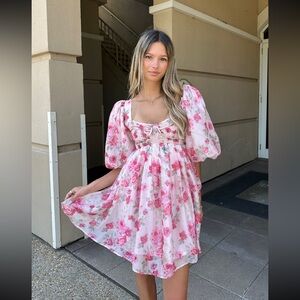Floral Pink Puff Sleeve Dress